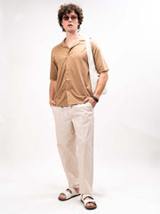 Linen look Sand Color Half Sleeve Shirt