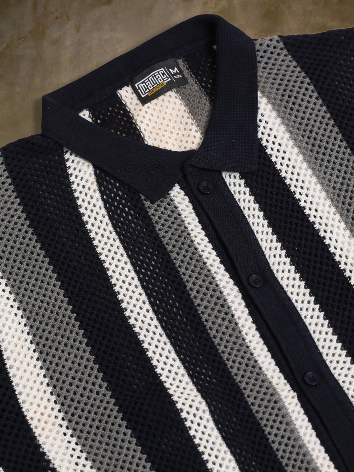 Navy half sleeve aero vertical stripe shirt for men - view 8