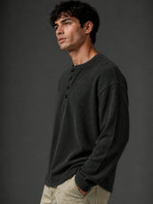 Dark Grey Waffle Henley Full Sleeve Tshirt