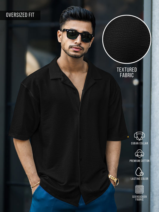 Seersucker Black Half Sleeve Shirt