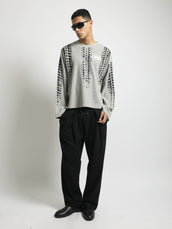 Tyre Print Grey Full Sleeve Waffle T-Shirt