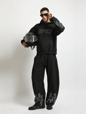 Barrel Fit Fire Flame Black Trackpant