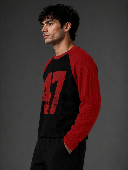 Waffle 47 Red Full Sleeve T-Shirt