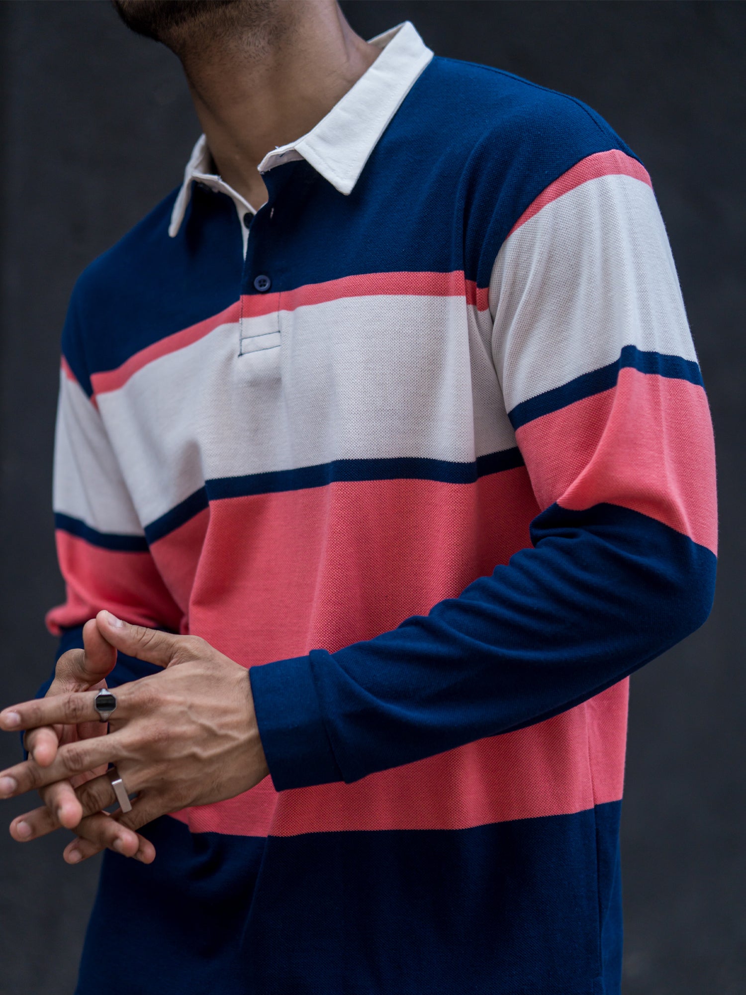 Auto Striped Navy Orange Polo T-Shirt