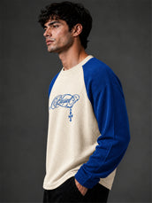 Blessed Cream and Royal Blue Waffle Full Sleeve T-Shirt