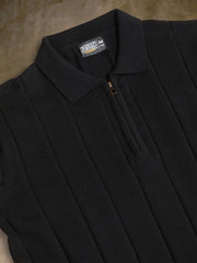 Drop Needle Black Flatknit Half Sleeve Polo T-Shirt