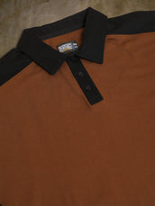 Colorblock Brown Full Sleeve Polo T-Shirt