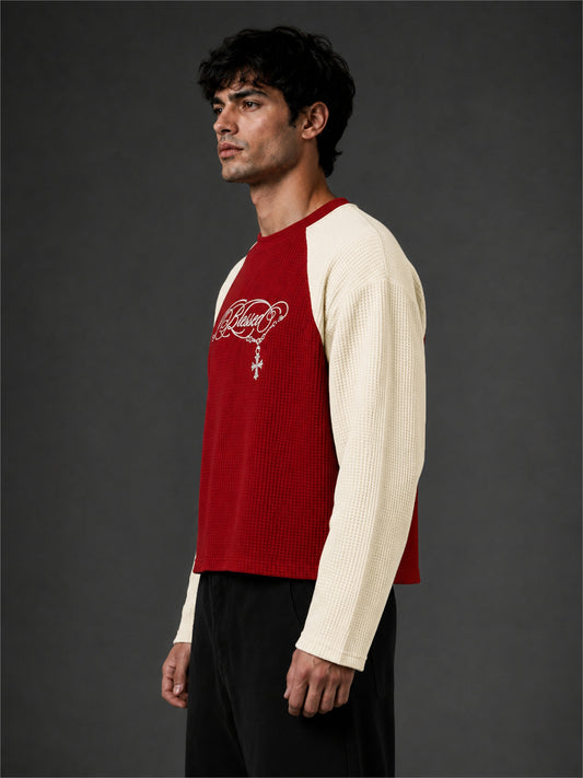 Blessed Red Waffle Full Sleeve T-Shirt
