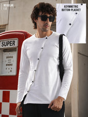 Irregular Side Button White T-Shirt