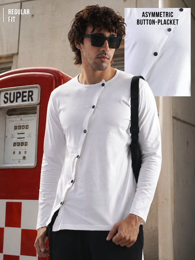 Irregular Side Button White T-Shirt