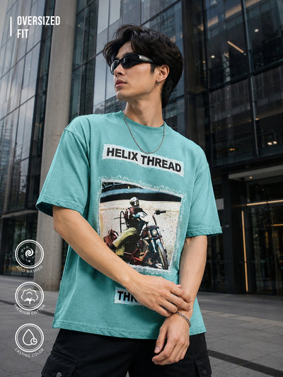 AcidWash Helix Aqua Blue Half Sleeve T-Shirt