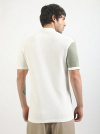 Cream Clayknit Half Sleeve Polo T-Shirt