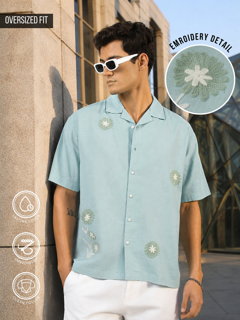 Mystic Petals Aqua Blue Shirt