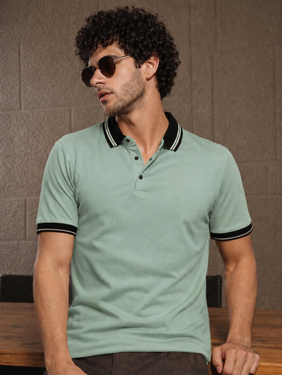 Aqua Green Contrast Half Sleeve Polo T-Shirt
