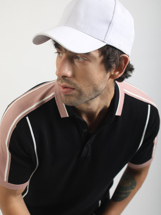 Black Miami NightTrack Flat-Knit Half Sleeve Polo T-Shirt