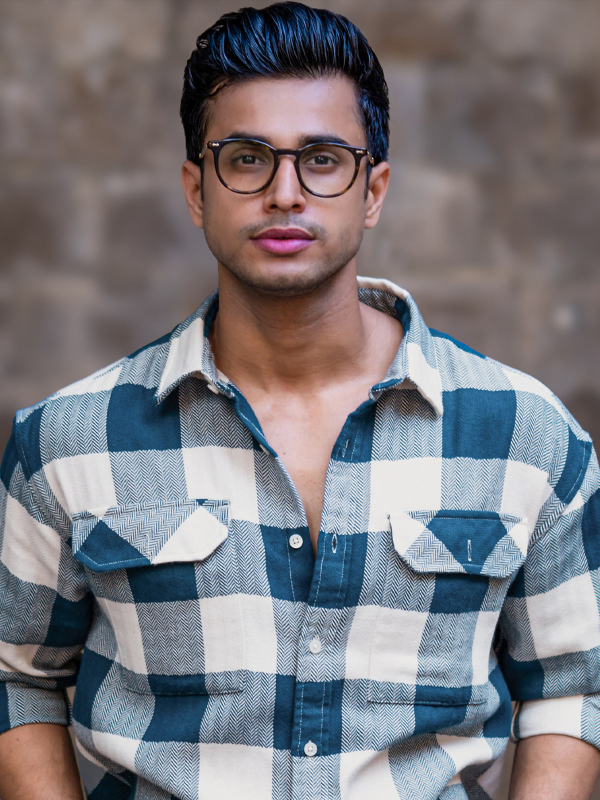 Herringbone Petrol Blue Shirt