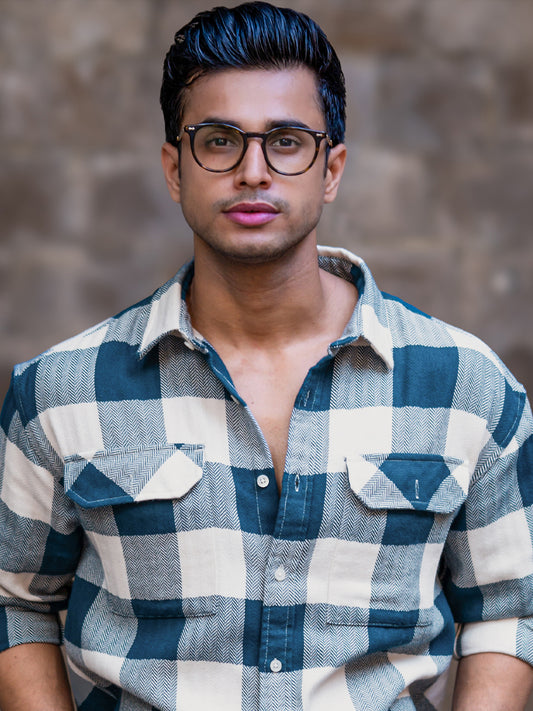 Herringbone Petrol Blue Full Sleeve Shirt