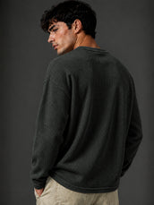 Dark Grey Waffle Henley Full Sleeve Tshirt