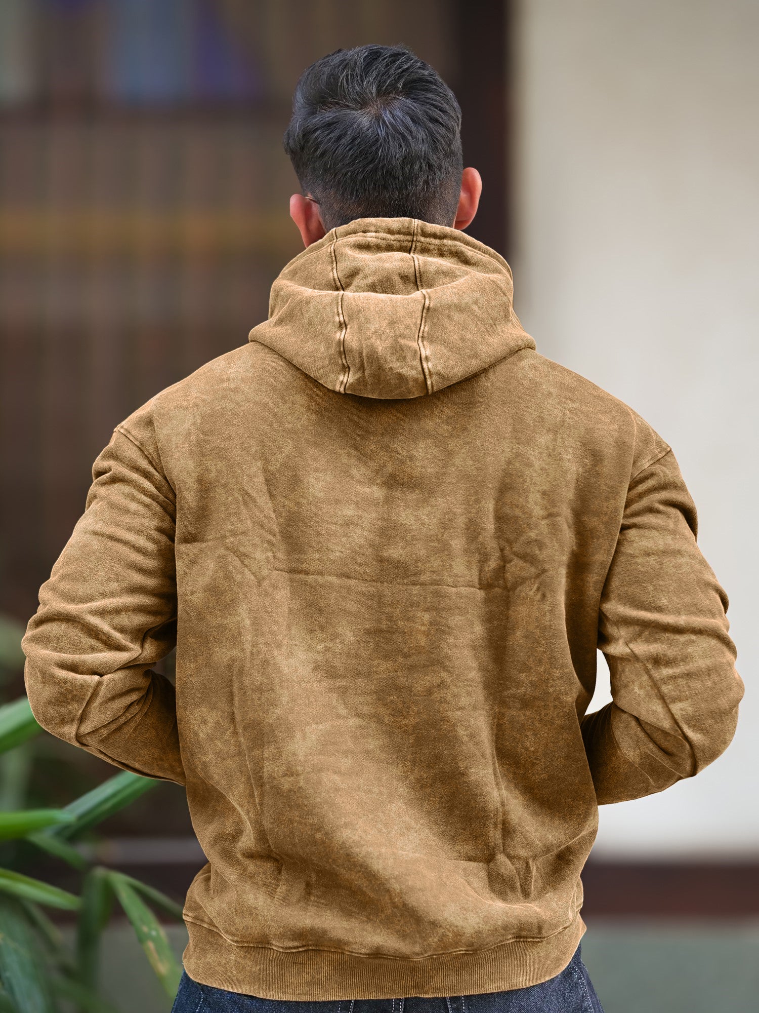 Rugged Acid Wash Brown Hooded Sweatshirt