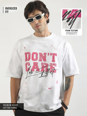 Don't Care White, Pink Half Sleeve T-Shirt
