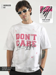 Don't Care White, Pink Half Sleeve T-Shirt