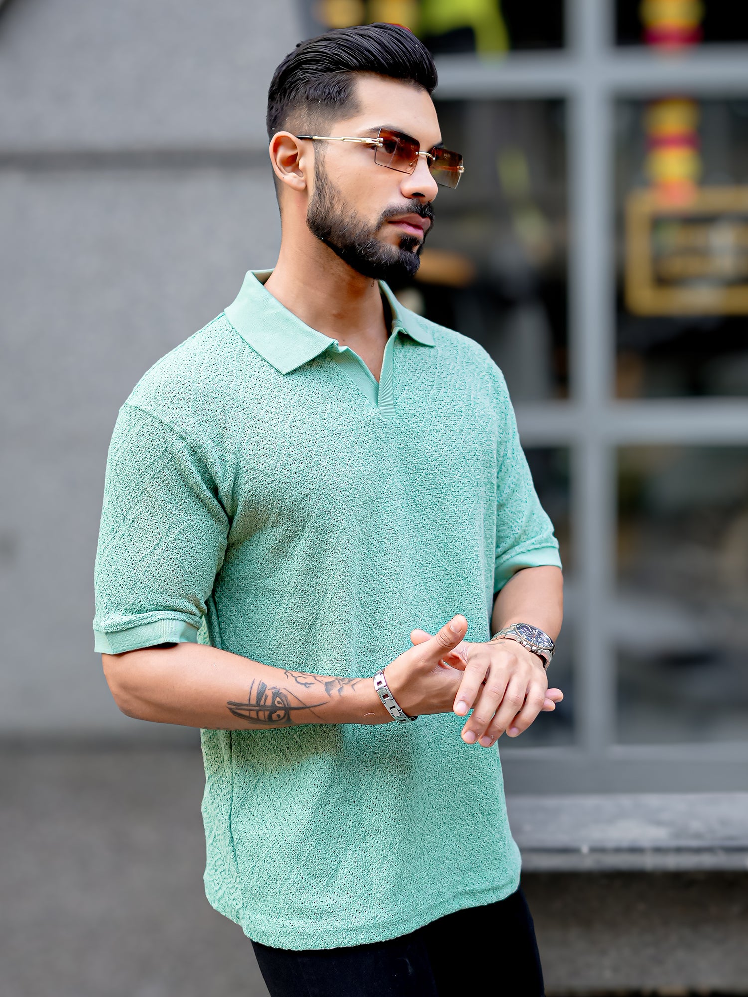 Croshia Knit Berly Green Polo T-Shirt