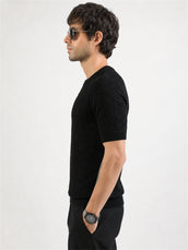 Crown Knit Black Half Sleeve T-Shirt