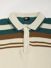 Cream Espresso Panel Flat-Knit Half Sleeve Polo T-Shirt