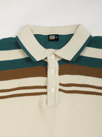 Cream Espresso Panel Flat-Knit Half Sleeve Polo T-Shirt