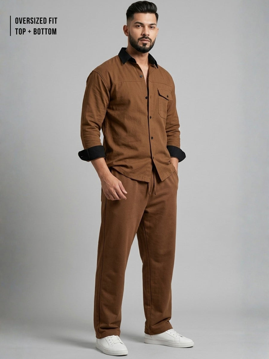 Brown & Black Shirt Co-Ord Set – Oversized
