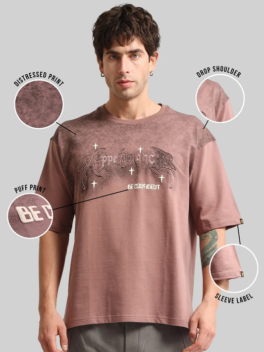 Appearance Patch Dusty Pink Half Sleeve T-Shirt