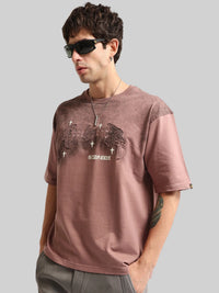 Appearance Patch Dusty Pink Half Sleeve T-Shirt