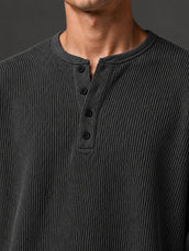 Dark Grey Waffle Henley Full Sleeve Tshirt
