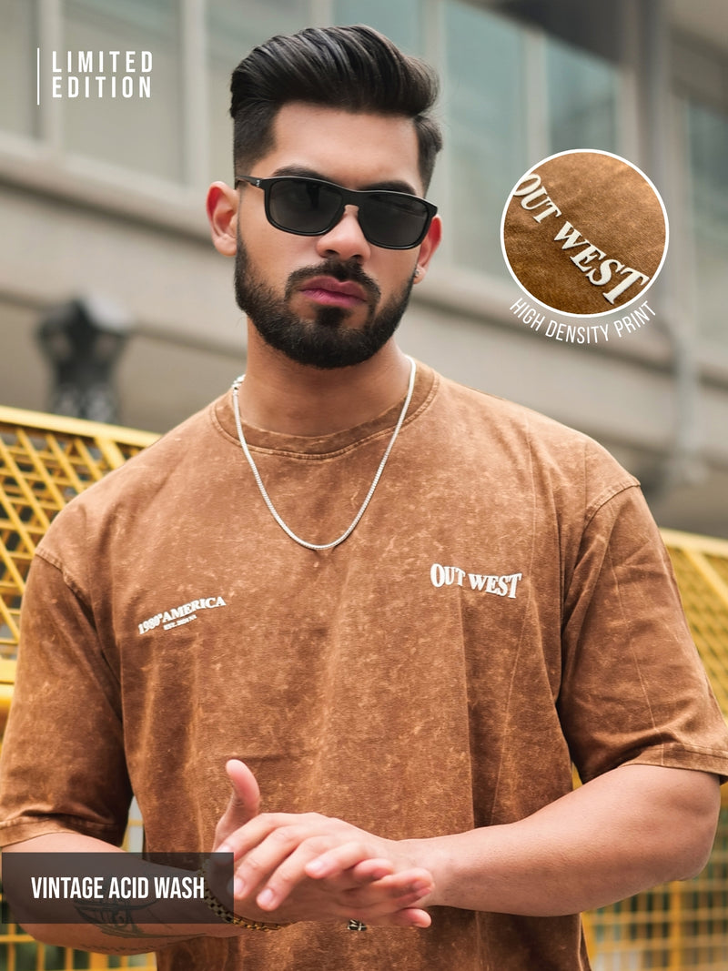 Vintage Acid Wash Brown Half Sleeve T-Shirt