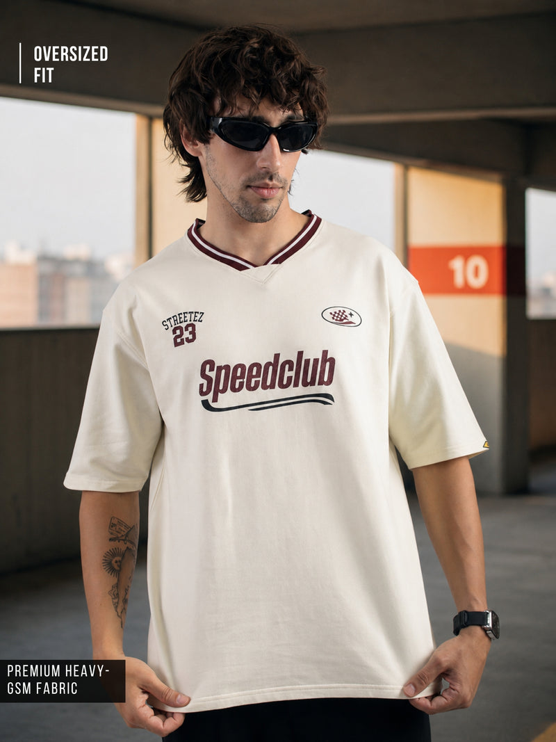 Speed Club Cream Half Sleeve T-Shirt
