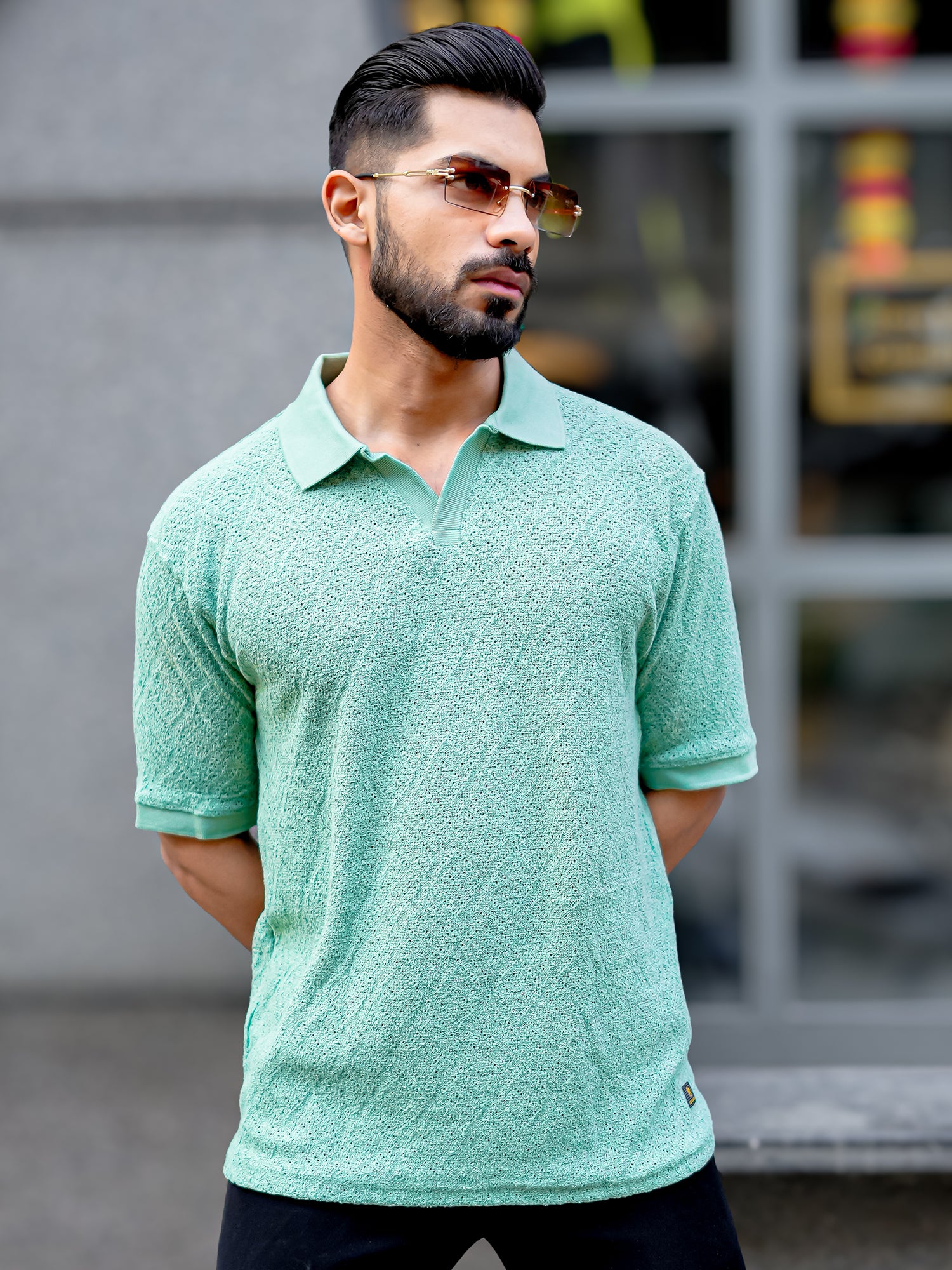 Croshia Knit Berly Green Polo T-Shirt