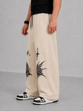 Gothic Perfect Print Beige Barrel Fit Pant