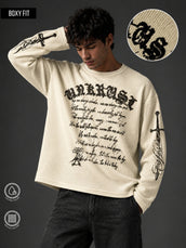 Wordings Cream Waffle Full Sleeve T-Shirt