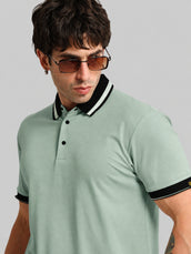Aqua Green Contrast Half Sleeve Polo T-Shirt