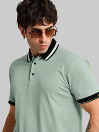 Aqua Green Contrast Half Sleeve Polo T-Shirt