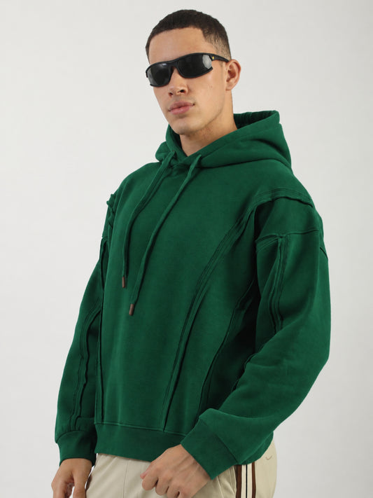 Raised Edages Bottle Green Hoodie