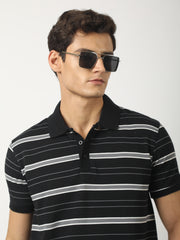 Neutral Stripe Black, Grey Half Sleeve Polo T-Shirt