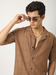 Rustic Knit Light Brown Half Sleeve Shirt