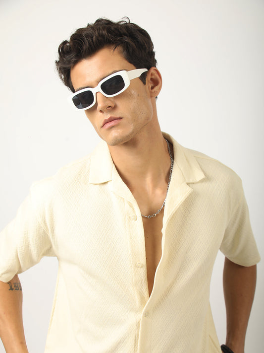 Marble Grid Cream Half Sleeve Shirt