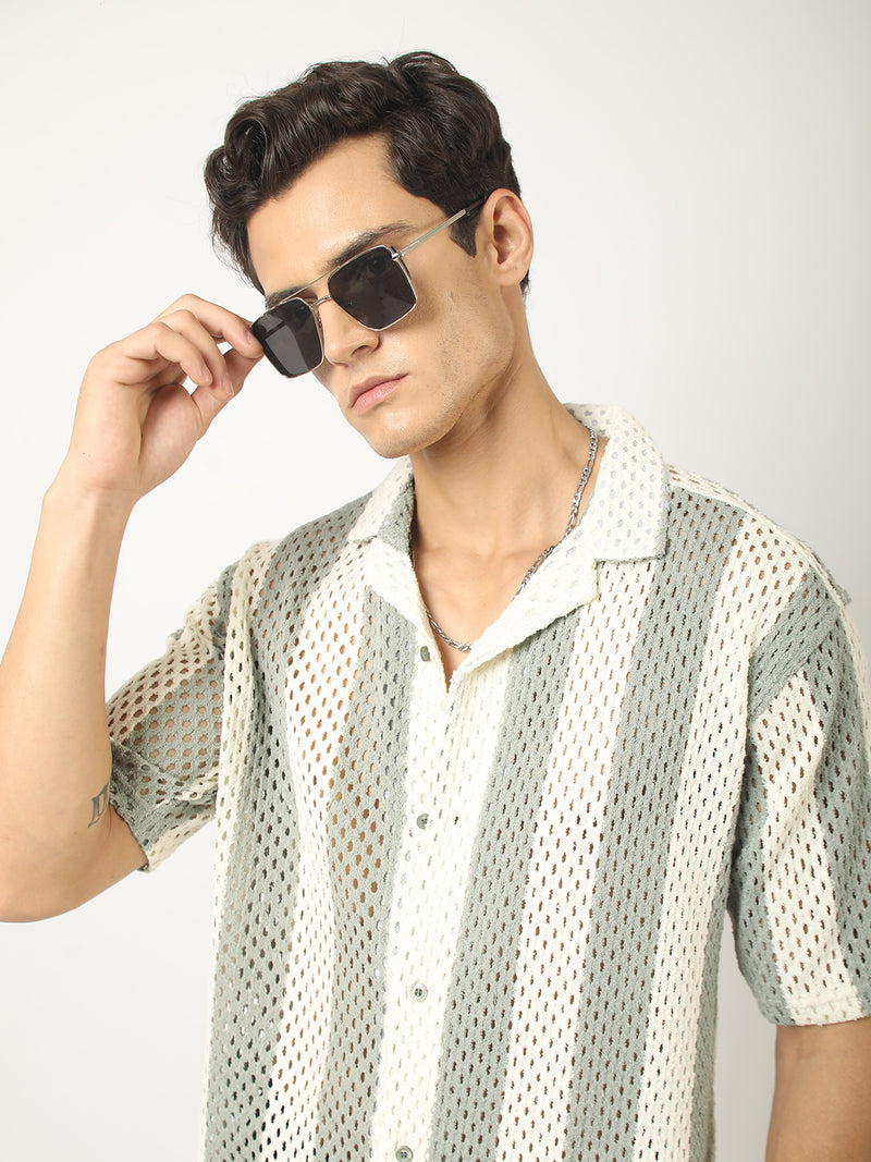 Resort Knit Green Half Sleeve Shirt