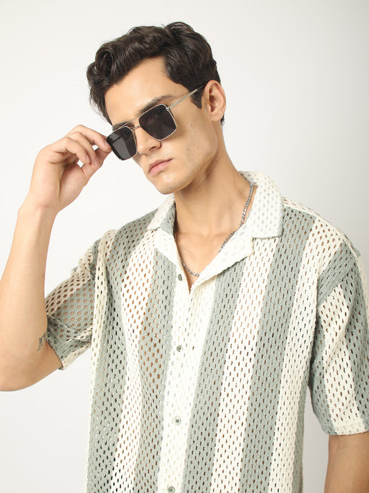 Resort Knit Green Half Sleeve Shirt