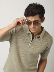 Resort Beige Flatknit Half Sleeve Polo T-Shirt