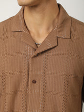 Rustic Knit Light Brown Half Sleeve Shirt