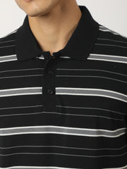 Neutral Stripe Black, Grey Half Sleeve Polo T-Shirt