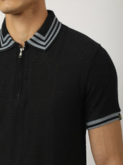 Black Midnight Half Sleeve Half-Zip Polo T-Shirt